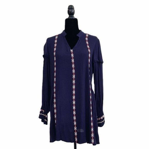 Tularosa X Revolve Arabella Navy Embroidered Elastic Cuffs Tunic Dress XS - Picture 3 of 12